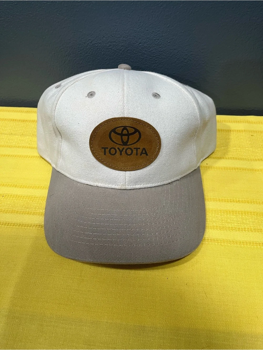 Toyota Vintage Two-Tone Baseball Cap Custom Leather Patch Hat